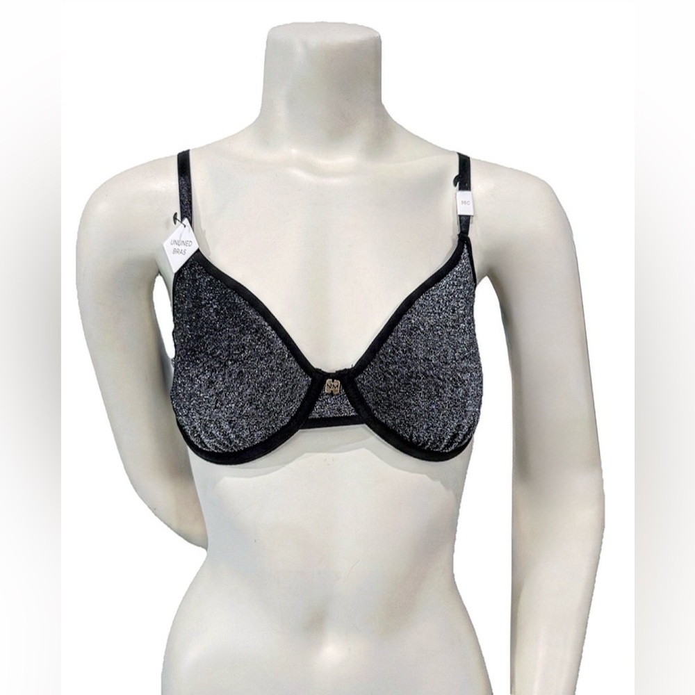 Nicole Miller New York Black Shimmer Unlined Underwire Bra | 36C | NWT